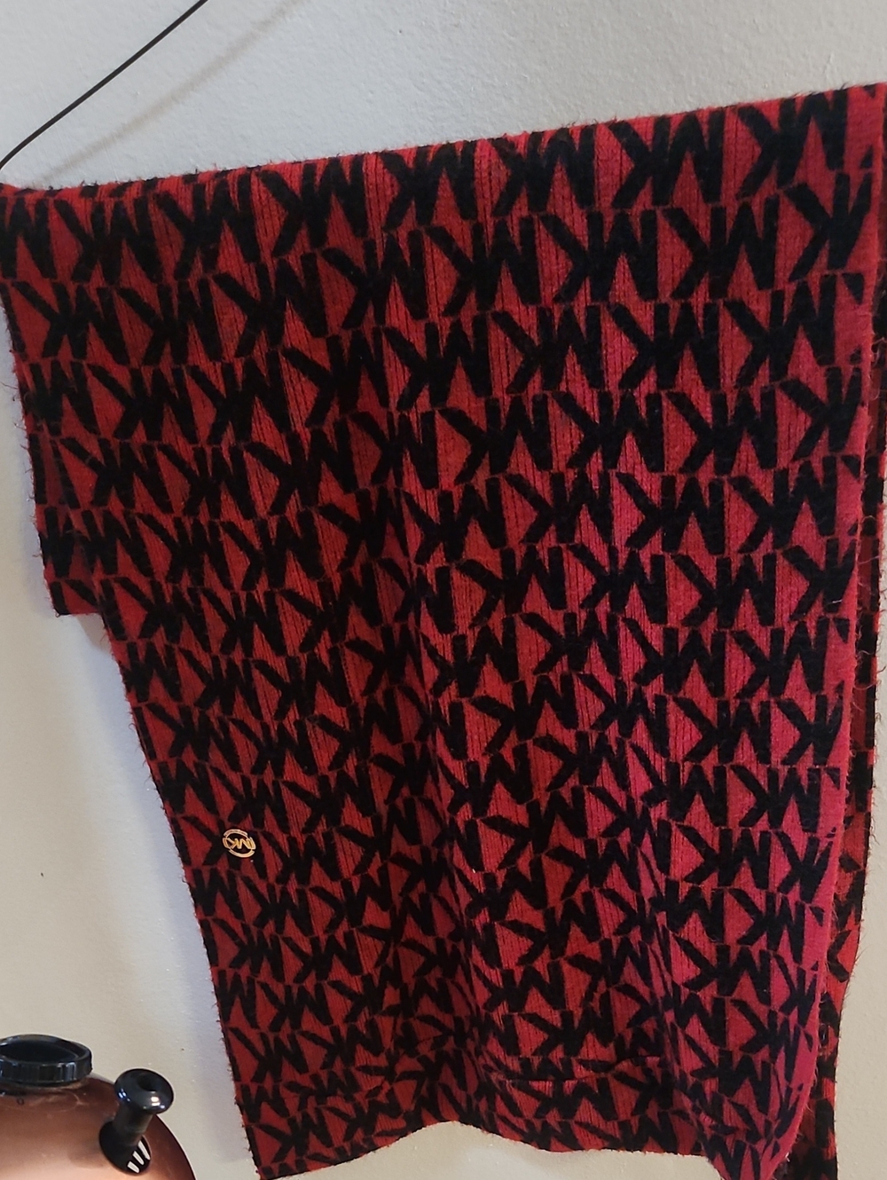 Michael Kors Red and Black MK Logo Jacquard Scarf